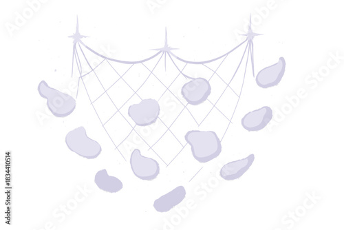 Starlit Dreamcatcher. a delicate net woven from starlight strands catching drifting dream fragments, lavender and silver palette,