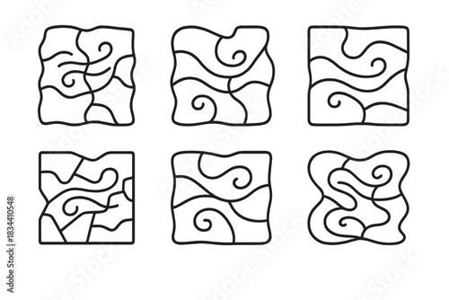 Airflow Vector Icons. Line vector icons of drafty meandering districts: wavy air corridors, gentle flowing zones, loose curved