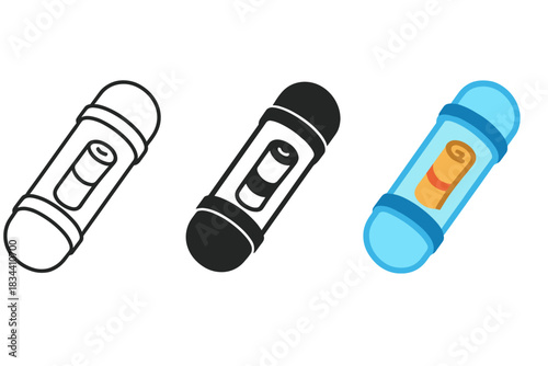 Pneumatic Tube Messages. Transparent pneumatic tube carrying capsule with message scroll inside, first in line style with thin