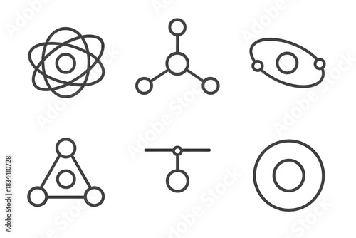 Floating Pivot Icons. Line vector icons of a floating pivot point at the center: weightless axis rings, balanced motion nodes,