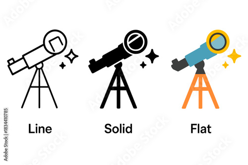 Telescope Lens Diagram. Telescope setup diagram with filter lens highlighted for stargazing optimization, first in line style with