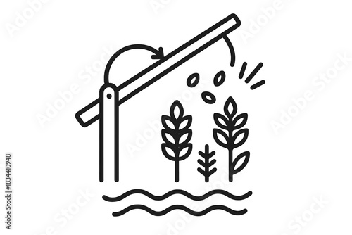 Nautical Harvest Icons. Line style icons of a nautical boom revealing yield: diagonal bar extending from mast with arrow curves,