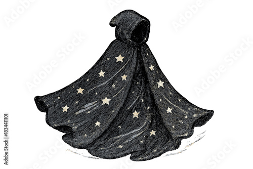 Starlit Cloak Doodle. Charming doodle cloak woven from invisible, quiet footsteps, soft folds shimmering with starlit motion