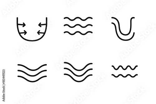 Line Style Furrows. Line style icons of a structure furrow for careful changes: soft indentation with directional guides, rhythmic