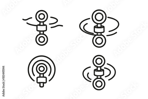 Dynamic Swivel Icon. Line style icons of a drifting swivel as the focal point: rotating hub suspended in soft air lines, circular
