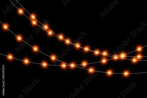 Decorative string lights Christmas and New Year light garland. Png transparency