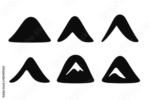 Nurturing Summit Icons. Solid style icons of nurturing summit designs: curved crest, smooth pinnacle, gentle apex, embracing top,