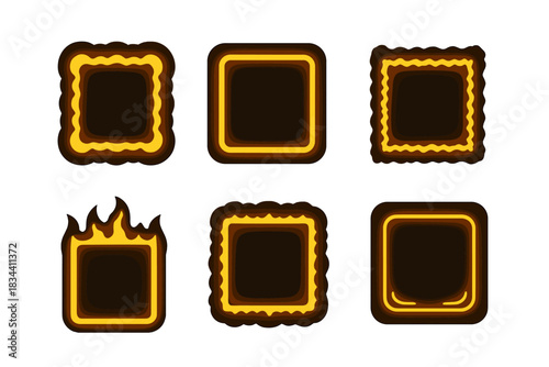 Glowing Border Icons. Solid style icons of resonant glowing borders: glowing border, warm edge, smoldering line, fiery boundary,