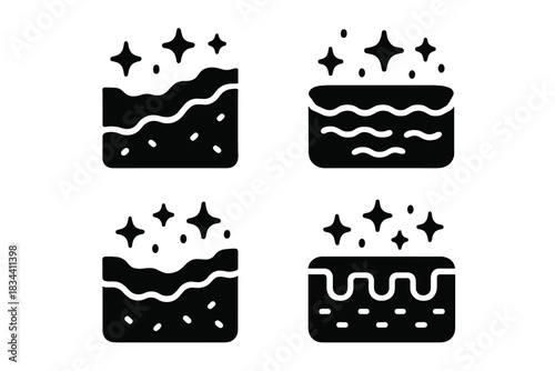 Luminous Trench Icons. Solid style icons of decorative luminous trenches: glowing ditch, shimmering moat, sparkling trench,