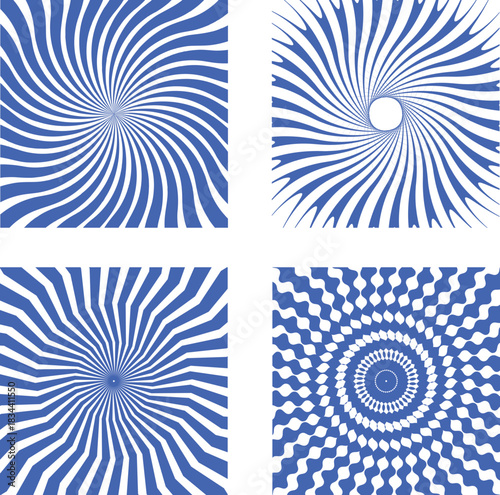Hypnotic Optical Art Swirls and Sunburst Patterns Set