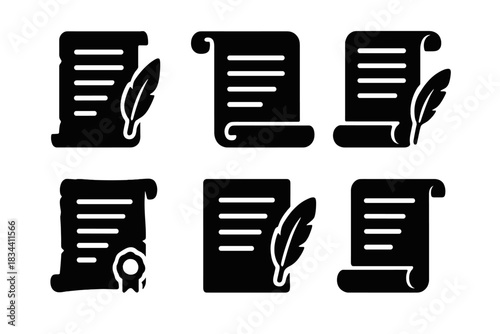 Authentic Document Icons. Solid style icons of authentic documentation: a leading parchment of realism, a pioneering vellum of