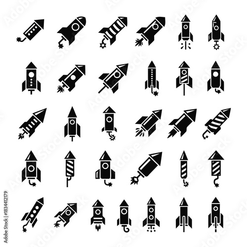 Collection of black rocket icons isolated on for web design