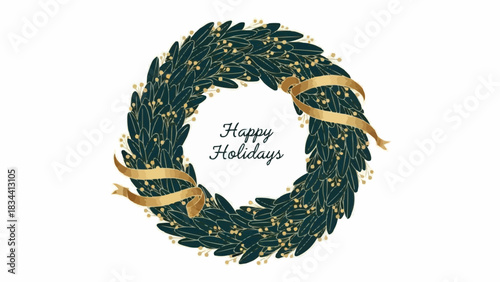 A festive wreath adorned with elegant ribbons, celebrating the spirit of the holidays