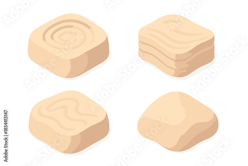 Isometric Sand Sculptures. Isometric vector illustration set Sculpted sand geometry: carved grooves, layered grains, organic