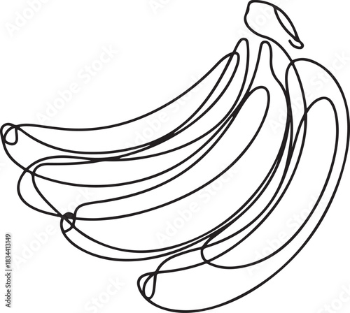 Single continuous line drawing whole bunch healthy organic bananas for orchard logo. Fresh summer tropical fruitage concept fruit garden icon. one line Icon drawing