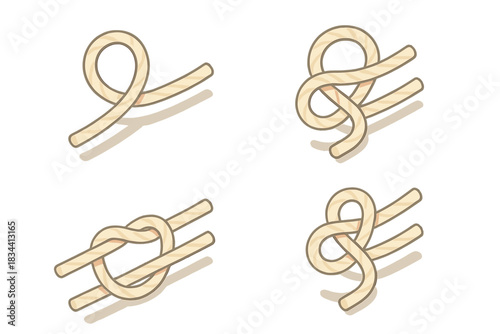 Fieldcraft Rope Icons. Isometric vector illustration set Fieldcraft rope icons: tensioned strand, looping motion mark, crossed