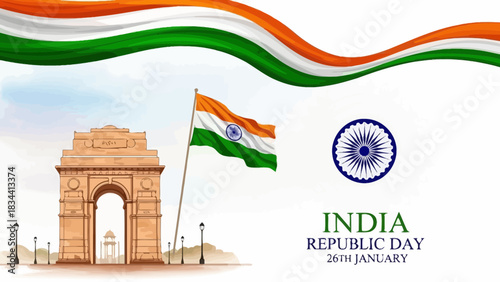 India republic day celebration with flag and india gate monument