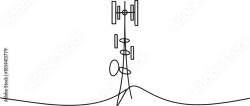 One single line drawing of bts tower of signal Communication device concept. Continuous line draw vector design. one line Icon drawing