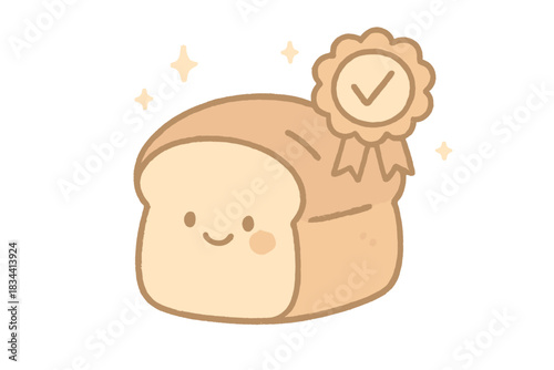 Playful Bread Seal. A playful "historical accuracy" seal on a smiling loaf of bread, tiny sparkles floating, soft rounded doodle