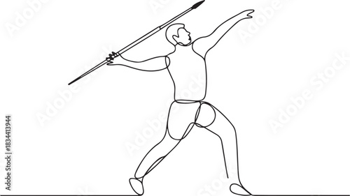 Disabled male javelin thrower. Parasport one-line drawing. one line Icon drawing