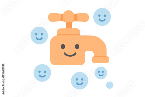 Joyful Trigger Icon. A happy "trigger" icon with tiny smiling emanating circles from a tap, soft rounded friendly shapes, pastel