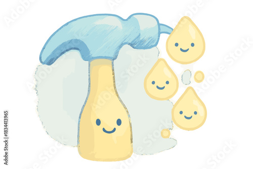 Lucid Droplets Extraction. A happy tool extracting intact "lucid moments", tiny smiling floating droplets, soft rounded friendly