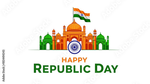 Happy republic day india celebration with indian flag and monument