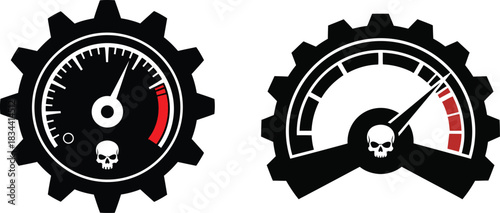 Skull Gear Speedometer Icons for Racing and Mechanical Performance Vector