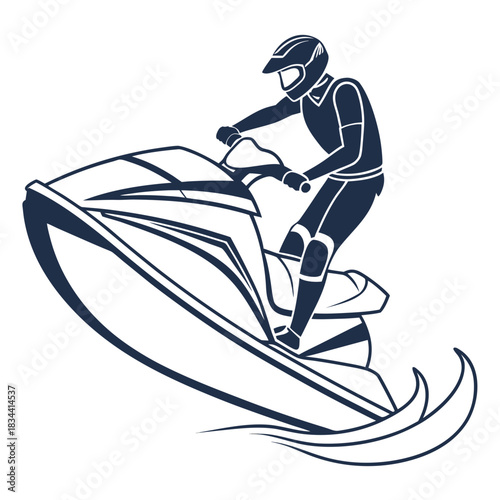 Silhouette of a person riding a jet ski on a white background personal watercraft