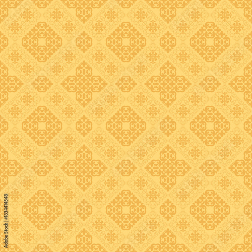Elegant seamless royal pattern featuring golden line-art crowns, flourishes, and ornamental motifs on a black background. The luxurious vintage design evokes a regal, aristocratic aesthetic suitable f