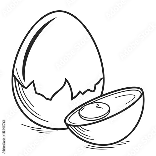 Cracked Egg and Half Egg with Yolk Outline Drawing layered