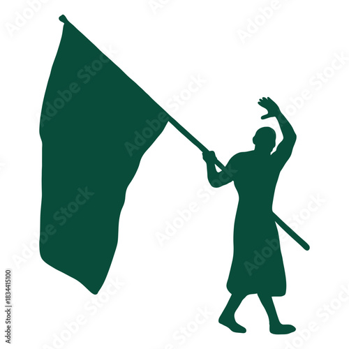 Flag bearer waving silhouette