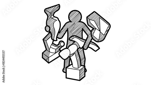 Abstract Figure with Geometric Shapes Line Art vector