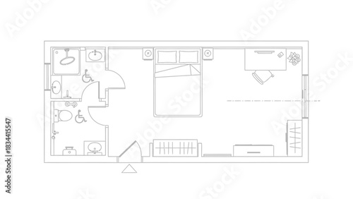 Accessible Apartment Floor Plan with Bedroom and Bathroom