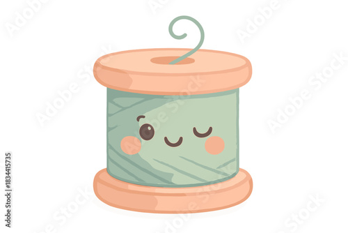 Winking Thread Spool. A cute "hush thread" spool with a winking face, soft harmonious pastel palette, No text, No labels, isolated