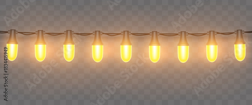 String Lights. Yellow lights. Vector clipart isolated on a transparent background.