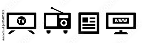 Mass media black icon. Vector flat icon set isolated on white background.