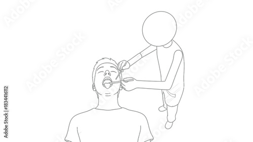 Doctor examining a patient's open mouth with a tool