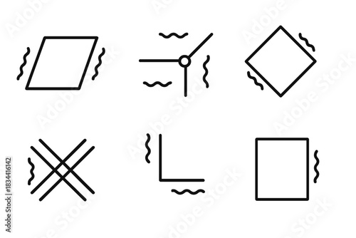 Dynamic Structural Icons. Line vector icons of wavering structure enigmas: unsteady architecture points, fluttering framework