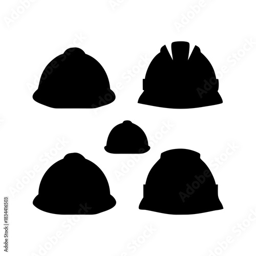 Collection of black hard hat silhouettes on a white background