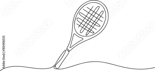 Tennis racket one line art. Continuous line drawing of tennis. one line Icon drawing