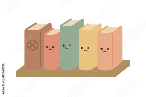 Whimsical Winking Books. A cute "restricted knowledge" shadow shelf with winking books, soft harmonious pastel palette, No text,