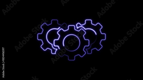 Settings icon glowing animation. Settings icon animation isolated on the Settings gear circle. 4k animation video. 