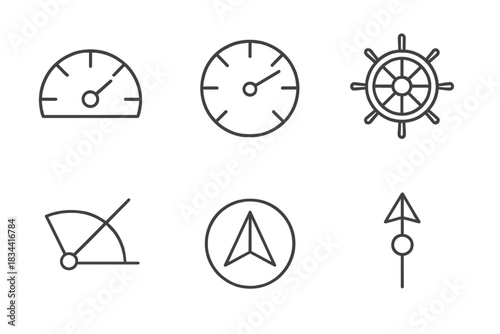 Minimal Nautical Icons. Icons for: minimal nautical calibration icons, abstract steering gauge diagrams, linear helm measurement