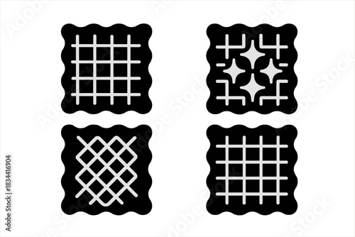 Reflective Aquatic Grids. Solid style icons of reflective aquatic grids: grid of light, luminous framework, bright network,