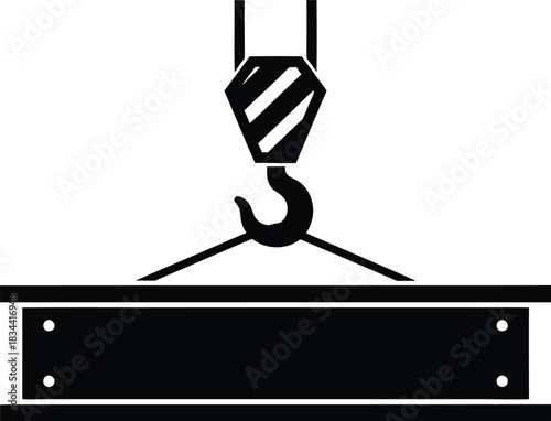 Crane lifting steel beam silhouette for construction and industry