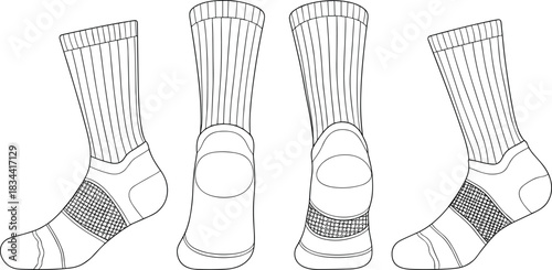 Sock, vector, illustration, sketch, outline, fashion, gear, durable, ergonomic, structured, silhouette, layout, design, protection, accessory, ribbed, reinforced, compression, heel, toe, athletic