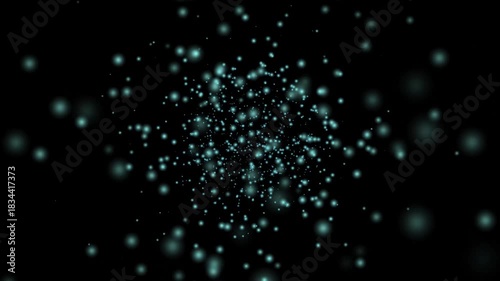 Abstract black background with blue particles. shiny glitter dust animation, technology and space motion background. glowing particles and cosmic light. 4k Animation video.