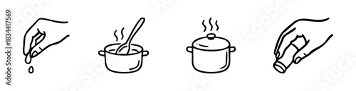 Stepbystep cooking process adding seasoning, stirring food in a pot, and adding spices. Ideal for recipe blogs, cooking tutorials, and food preparation content.