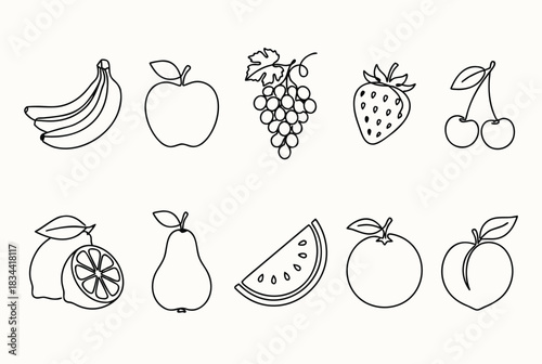 Minimalist Line Drawings of Fruits – Educational and Food Illustration Collection